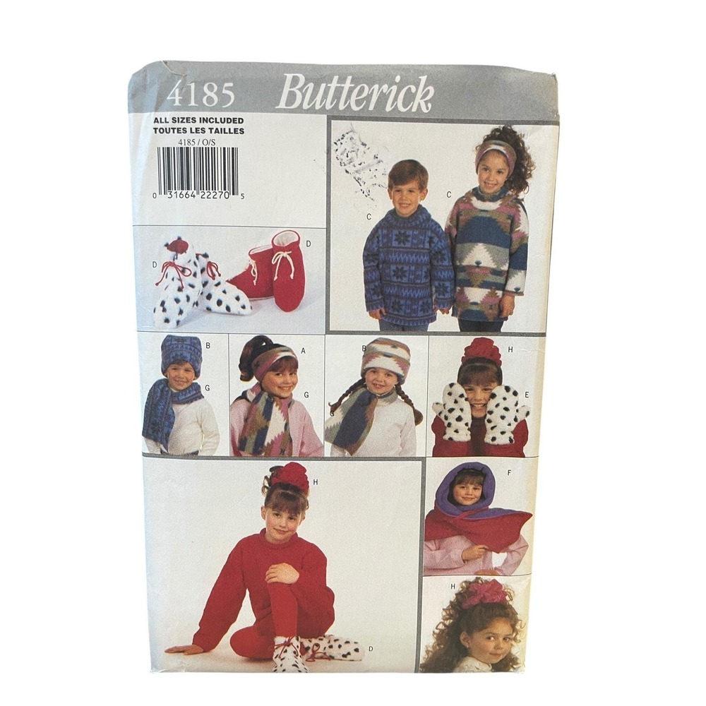 Butterick Accessory Sewing Pattern Children One Size 4185 Hat Booties Mittens
